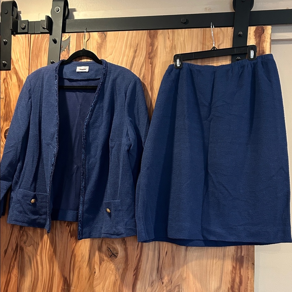 Vintage Elegant Blue Skirt Set
